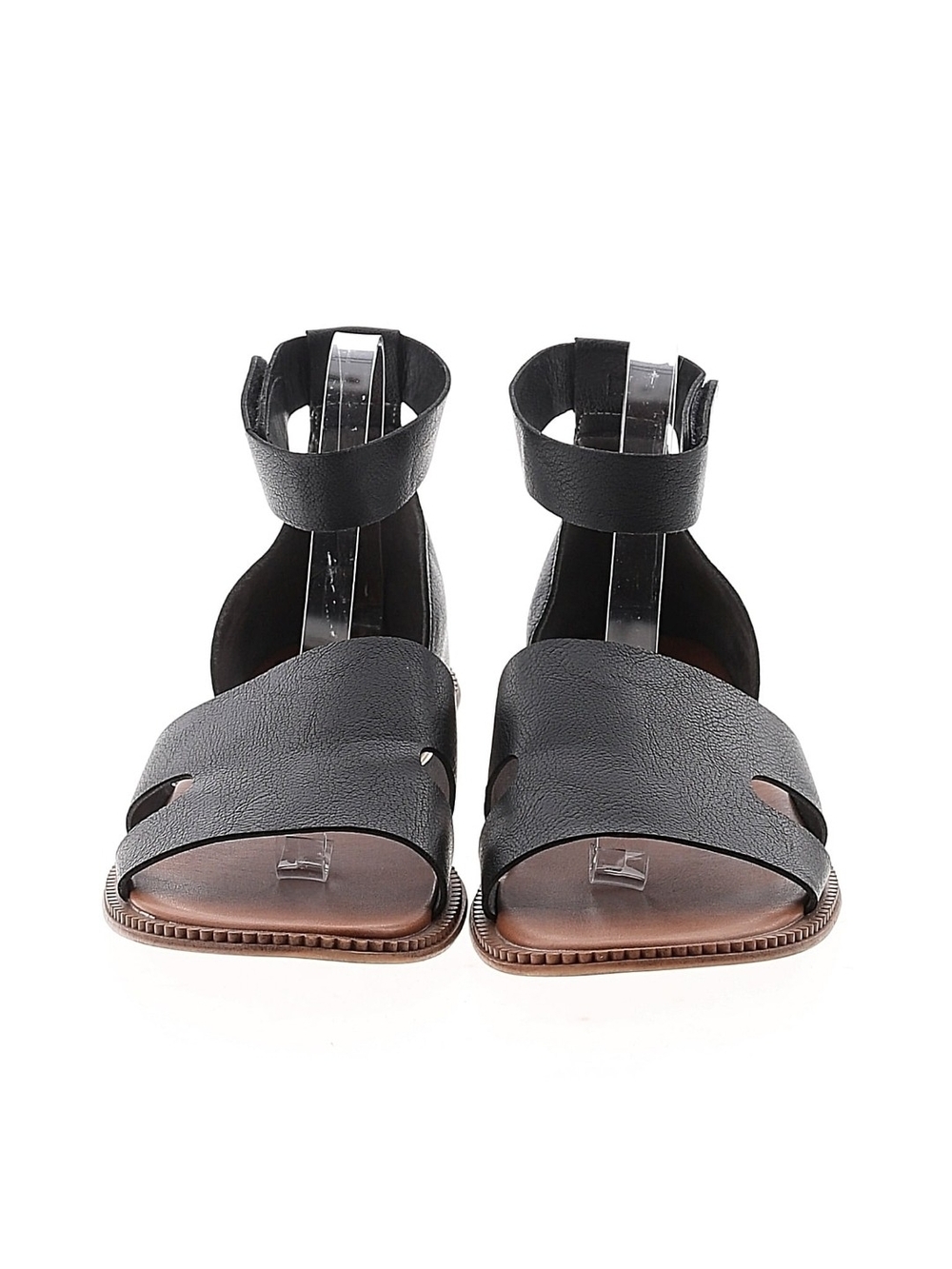 Zodiac Black Leather Ankle-Strap Flat Sandals